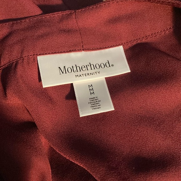 Motherhood burgundy blouse with waist tie and tie up sleeves. - Picture 3 of 6